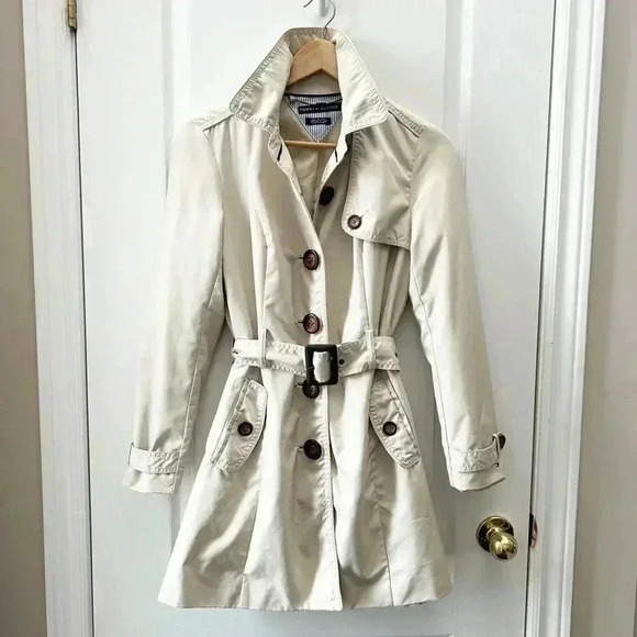 Tommy Hilfiger Trench Coat Jacket Light Beige Tan  Neutral Belted Size Small - Picture 4 of 16
